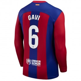 FC Barcelona Gavi 6 Matchtröjor Hemma Fotbollströja 2023-24 Långärmad